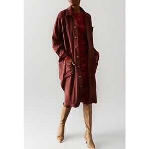 Anthropologie Pilcro Duster Faux Suede Warm Brown Snap Front Size M Jacket Artsy